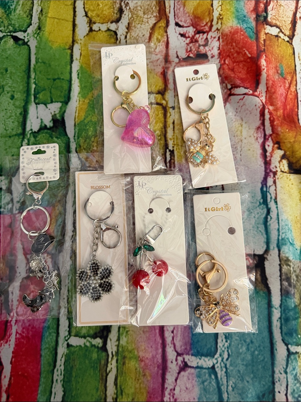 Assorted Women’s Keychain Charms - Pink, Red, Black, Gold Accents 6 piece
